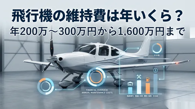 飛行機 維持費｜格納庫の小型機と費目のグラフと「飛行機の維持費は年いくら？」の文字