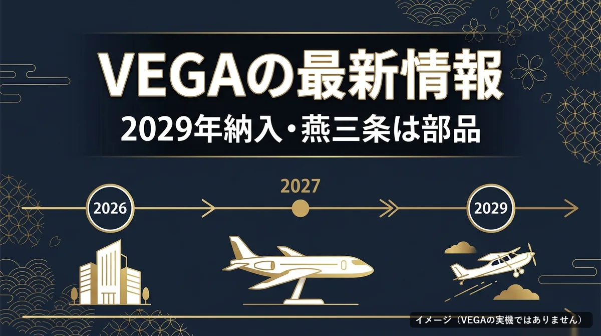 LAND AERONAUTICS VEGA|2026年から2029年までの年表の絵と「VEGAの最新情報」の文字